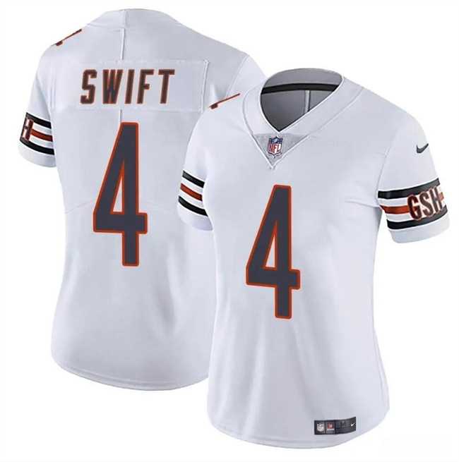 Womens Chicago Bears #4 DAndre Swift White 2024 Vapor Stitched Jersey Dzhi